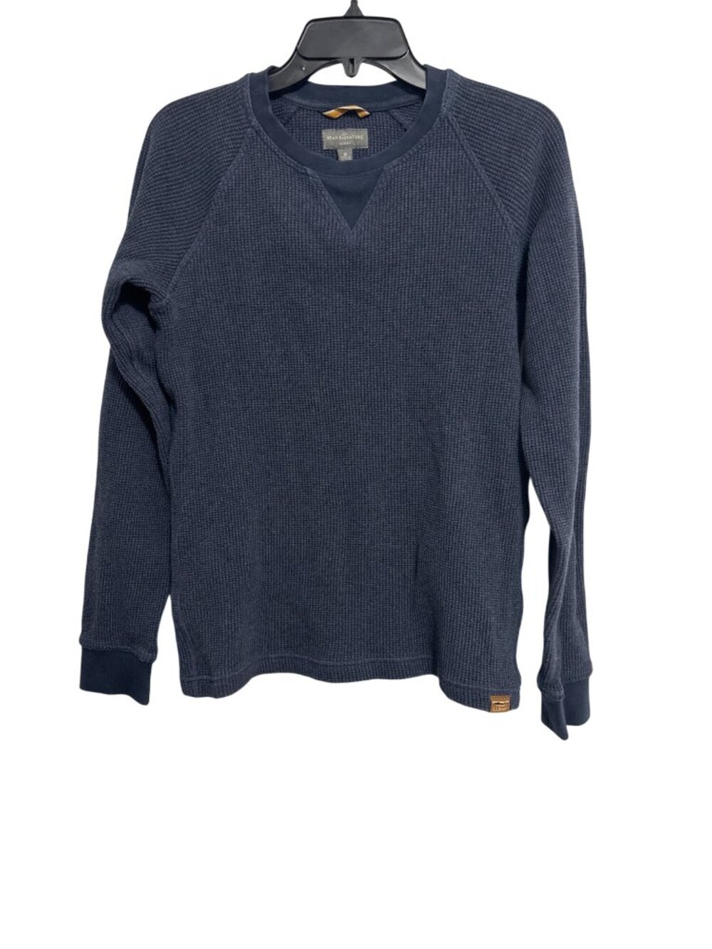L.L. Bean Signature Mens Slim Fit Waffle Knit Pullover Medium Navy Blue 100% Cot